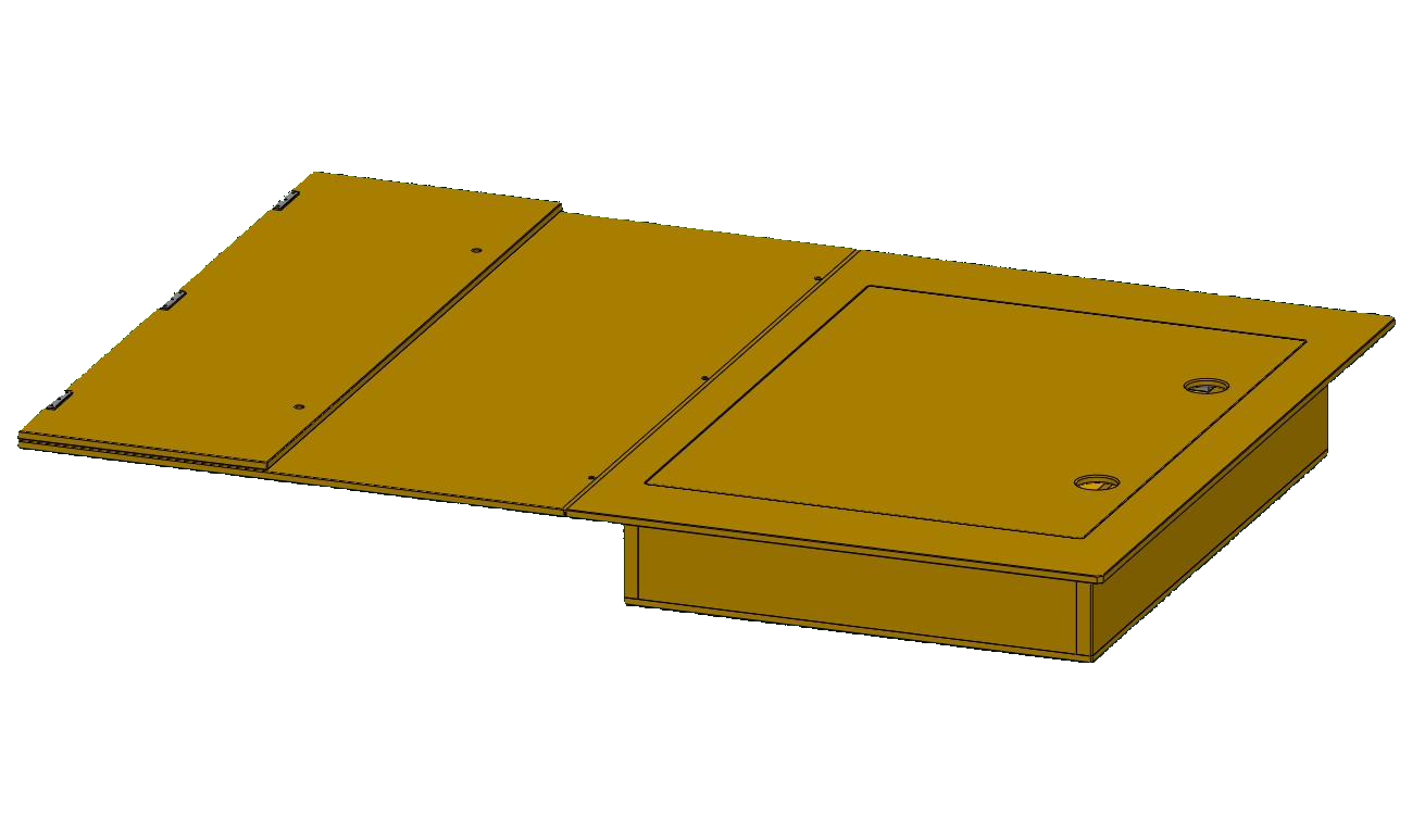 3D-Modell der Rost Box mit flach ausgeklappter, durchgehender Liegefläche