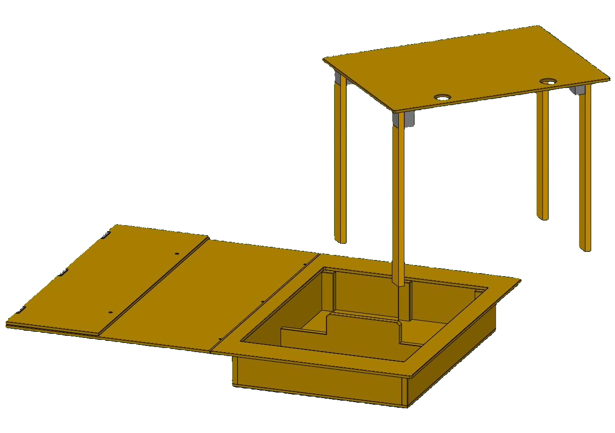 3D-Modell, das zeigt, wie aus der Rost Box der Campingtisch wird